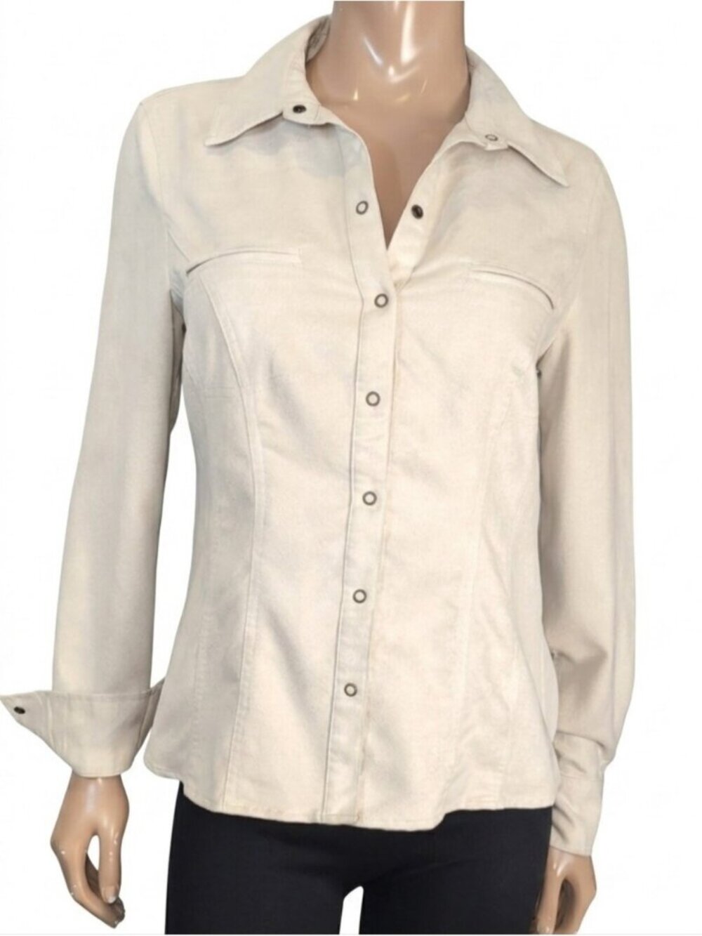 Reitmans Cream Faux Suede Snap Front Shacket Shirt Jacket Beige Size Medium